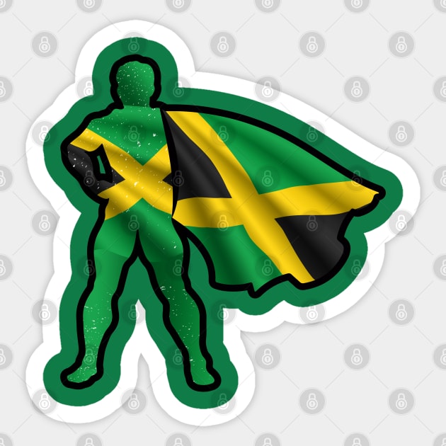 Jamaican Hero Wearing Cape of Jamaica Flag Hope and Peace Unite in Jamaica Sticker by Mochabonk